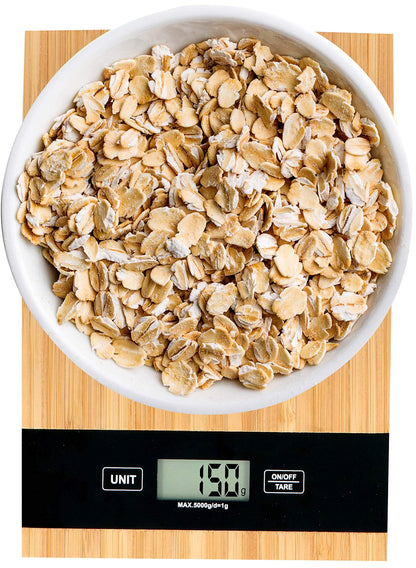 Balance de cuisine numérique Alpina en bambou 5 kg - Fonction tare, arrêt automatique, écran LCD