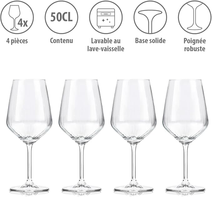 Set 4 Calici Vino Rosso Alpina 500ml - Base Robusta Vetro