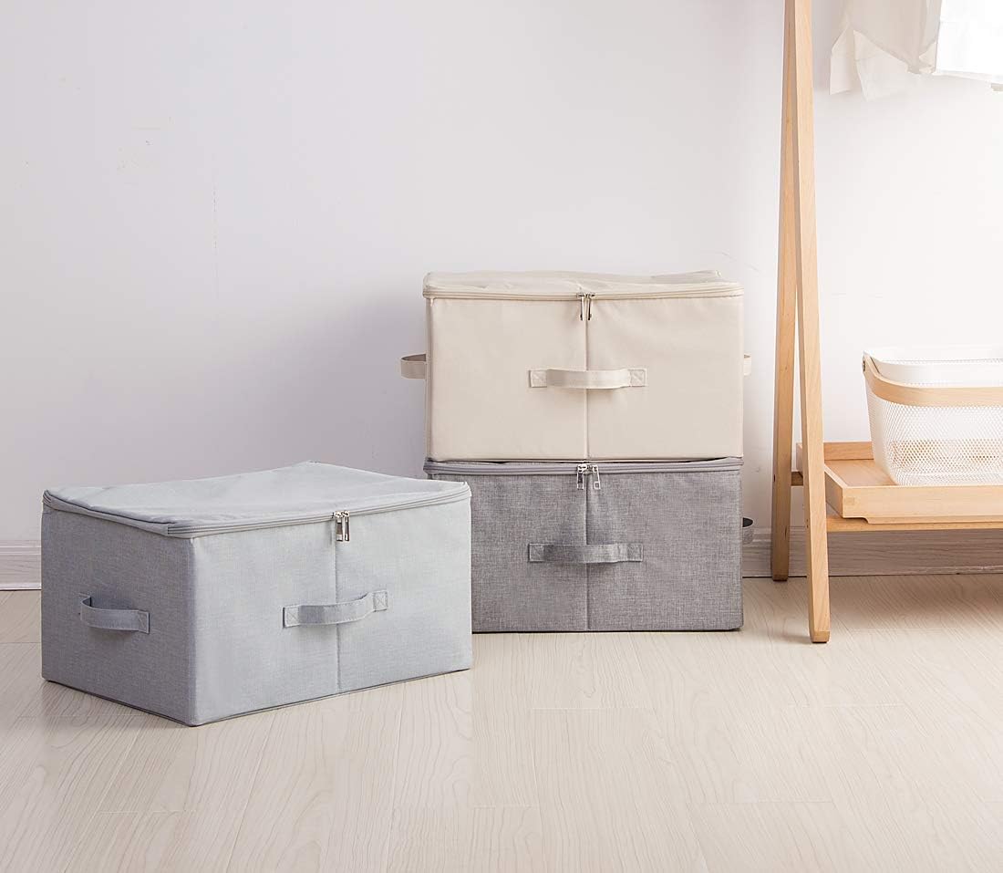 Scatola Contenitore Pieghevole con Coperchio a  Cerniera in Tessuto 50x40x25 Ecru'