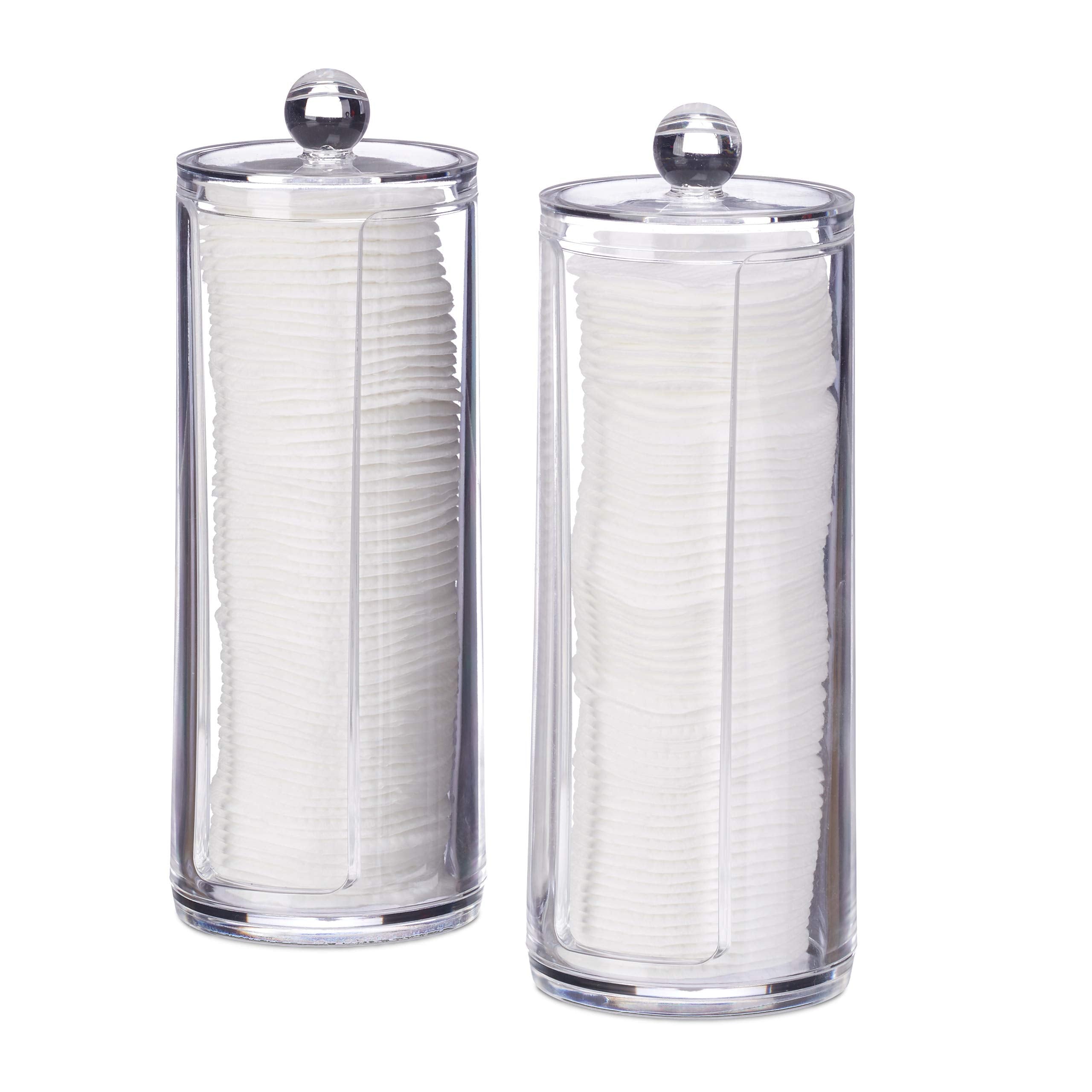 Set da 2 Dispenser per Dischetti di Cotone, Acrilico, Cilindrico, con Coperchio, Bagno, 20x7cm, Vari Colori