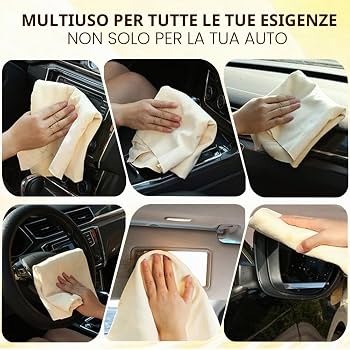 Panno Scamasciato in Vera Pelle per Auto 55x33 cm – Asciugatura Senza Aloni