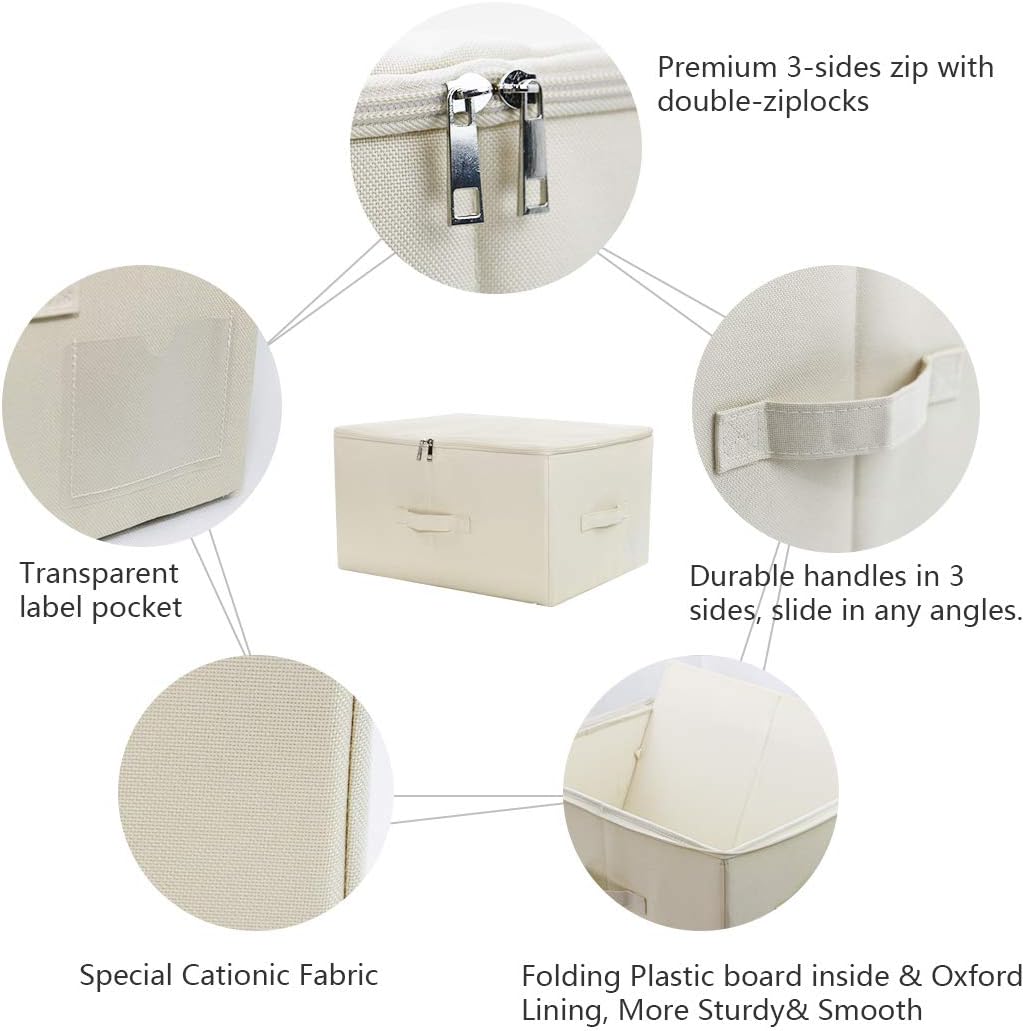 Scatola Contenitore Pieghevole con Coperchio a  Cerniera in Tessuto 50x40x25 Ecru'