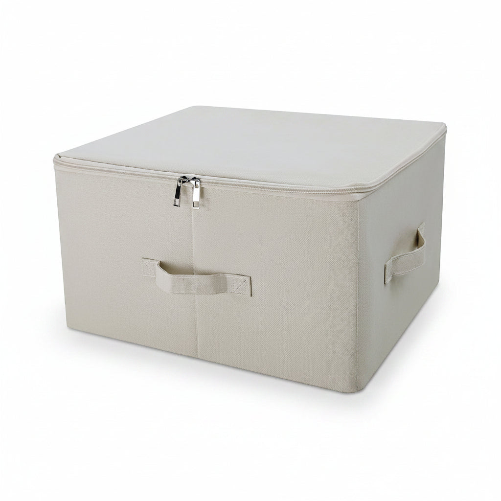 Scatola Contenitore Pieghevole con Coperchio a  Cerniera in Tessuto 50x40x25 Ecru'