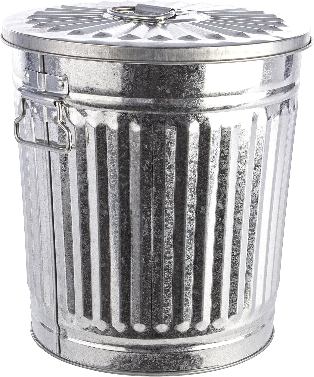 Bidone per Rifiuti con Coperchio, Diametro 37 cm, Altezza 41 cm, in Zinco, Capienza 35 Litri, Cestino, Pattumiera per Immondizia, per Spazzatura, Bidone con Maniglie