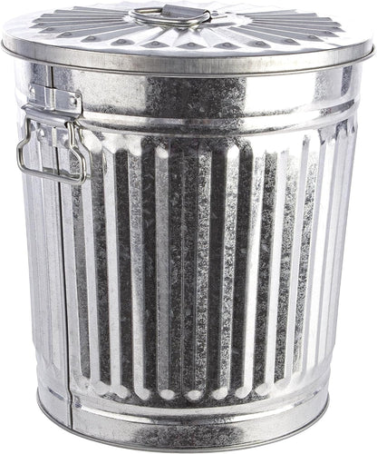 Bidone per Rifiuti con Coperchio, Diametro 37 cm, Altezza 41 cm, in Zinco, Capienza 35 Litri, Cestino, Pattumiera per Immondizia, per Spazzatura, Bidone con Maniglie