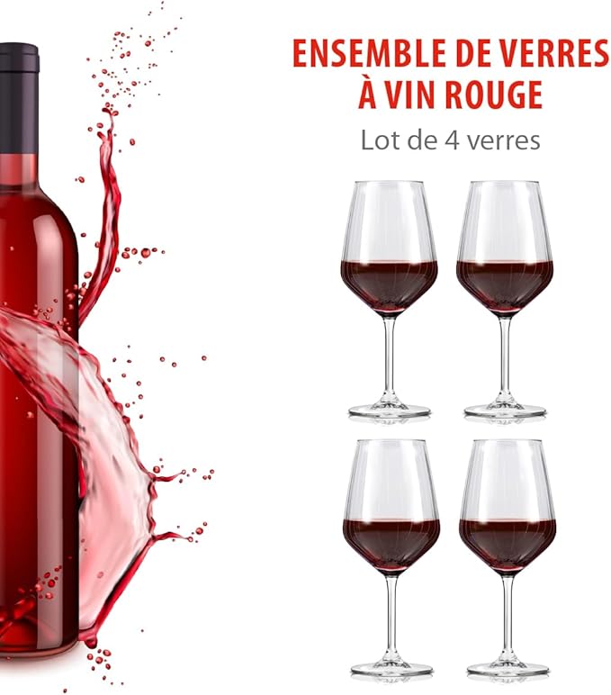 Set 4 Calici Vino Rosso Alpina 500ml - Base Robusta Vetro