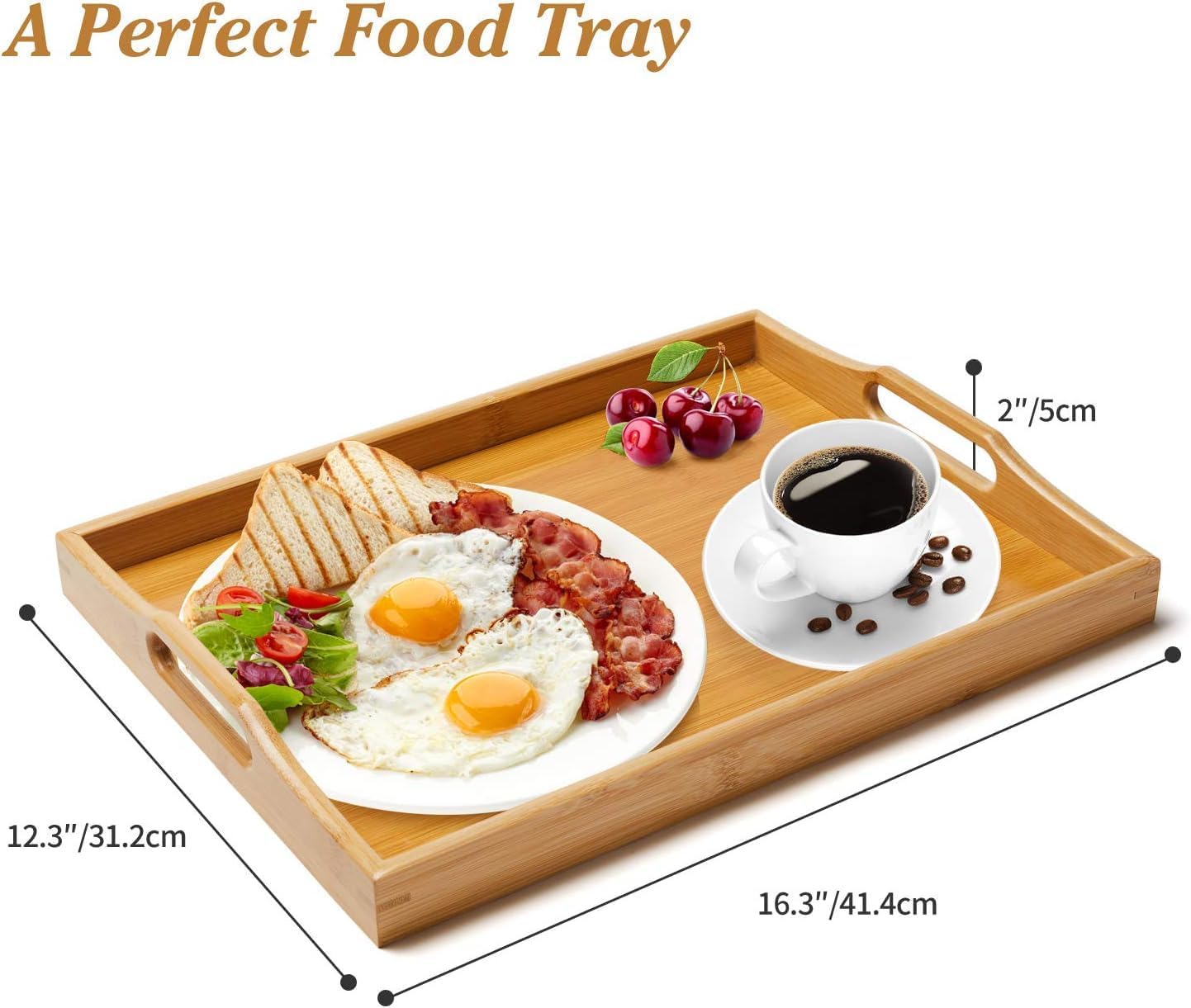 Vassoio Bambù Grande con Maniglie 50x30cm - Portata Colazione Tè Caffè Servizio