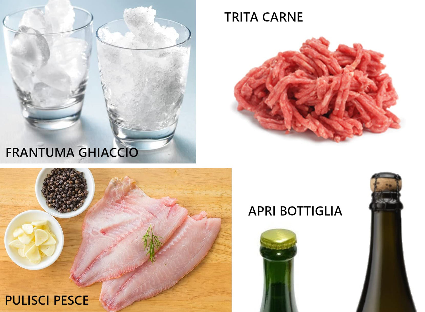 garlic press, meat tenderizer, fish scraper, bottle opener, olive stoner, nutcracker, jar opener, meat grinder, vegetable mincer with spoon, 14 functions, Italian products, CREATIONS i Colori nel Cuore