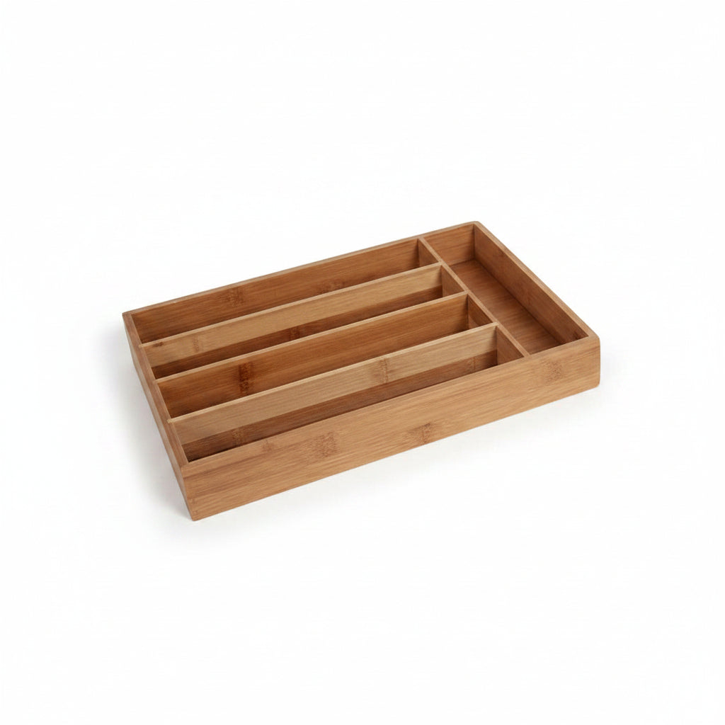 Gerimport - Bamboo Wood Cutlery Box - Cutlery Organizer - Cutlery Tray - 5 Boxes
