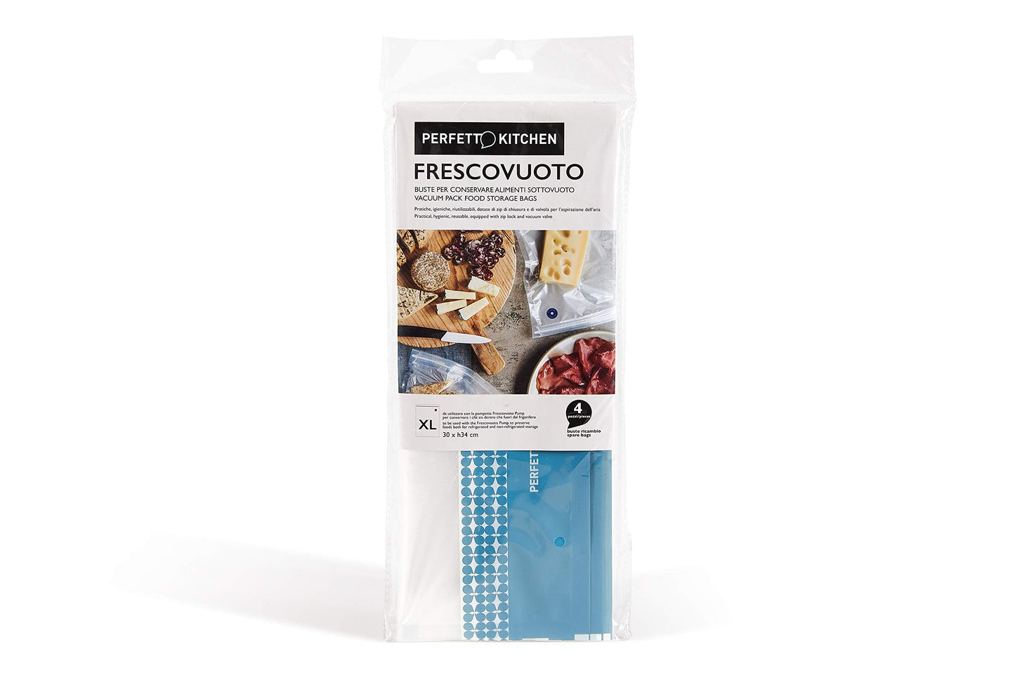 Buste Sottovuoto Frescovuoto XL - 4 Pezzi Riutilizzabili 30x34cm per Conservazione Alimenti