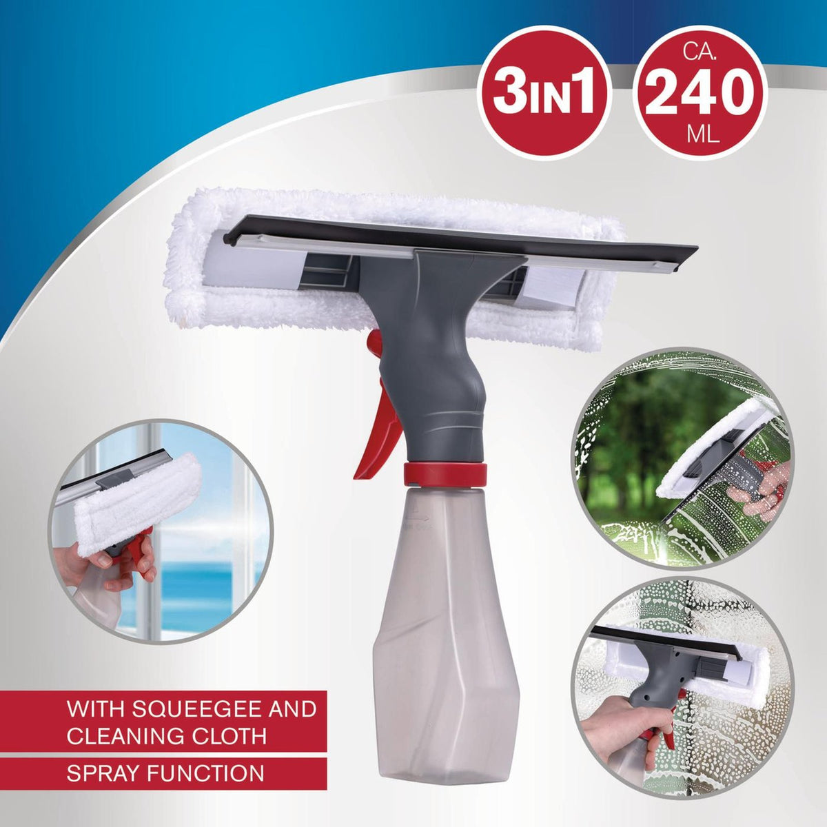 Lavavetri 3 in 1 con Spruzzino Incorporato e Panno in Microfibra, 26,5 × 25,5 cm, 240 ml