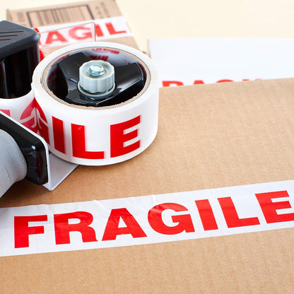 Nastro Adesivo Fragile, Bianco, 50 mm x 66 m, per Imballaggio Spedizioni e Trasloco