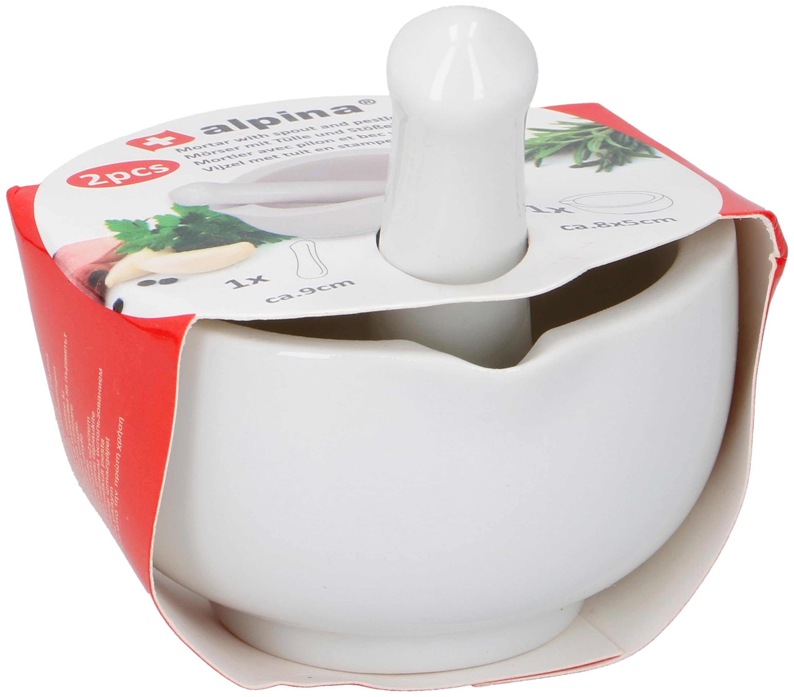 Mortier et pilon Alpina 8,5 cm en porcelaine blanche - Broyeur à épices, herbes et ail pour la cuisine