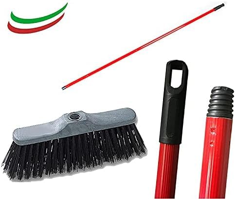 Set 5 Scope Industriali Esterno 27cm + Manico Metallo 140cm - Setole Rigide