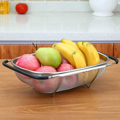 Cestello Scolapasta Estensibile per Lavello Cucina Colpasta Lava Verdure Frutta in Acciaio Inox con Manici Allungabili Fino a 55cm Accessori Cucina