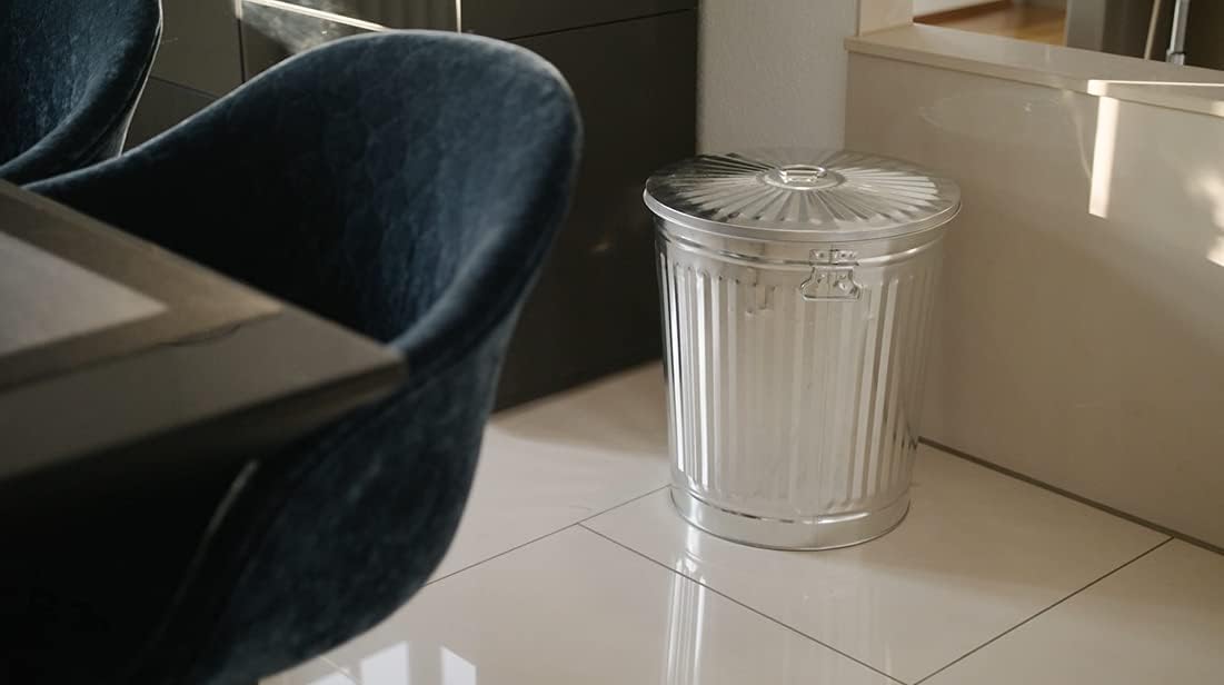 FERCASASHOP® - Bidone per Rifiuti con Coperchio, Diametro 37 cm, Altezza 41 cm, in Zinco, Capienza 35 Litri, Cestino, Pattumiera per Immondizia, per Spazzatura, Bidone con Maniglie