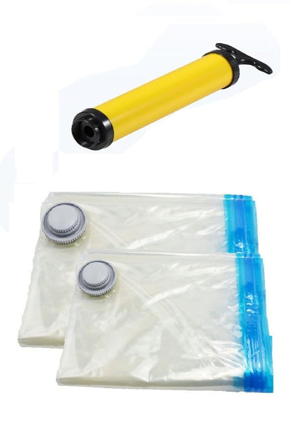 Sacchetti Sottovuoto per Vestiti,Piumomi;Coperte,Cuscini e Biancheria,Set da 2 Pezzi (1 XXL 130X74 cm.+1 L 86X50 cm.) con Pompa Manuale in Omaggio