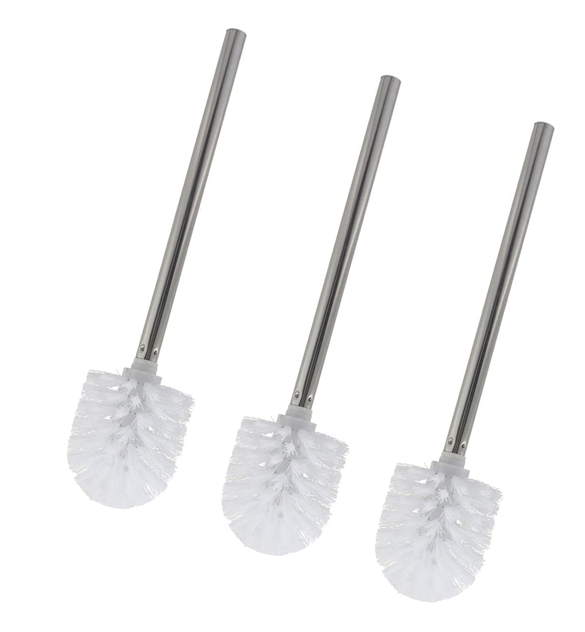 Lot de 3 brosses de rechange et porte-brosse pour WC - Blanc - Manche en acier inoxydable avec tête interchangeable