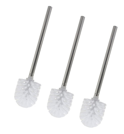 Lot de 3 brosses de rechange et porte-brosse pour WC - Blanc - Manche en acier inoxydable avec tête interchangeable