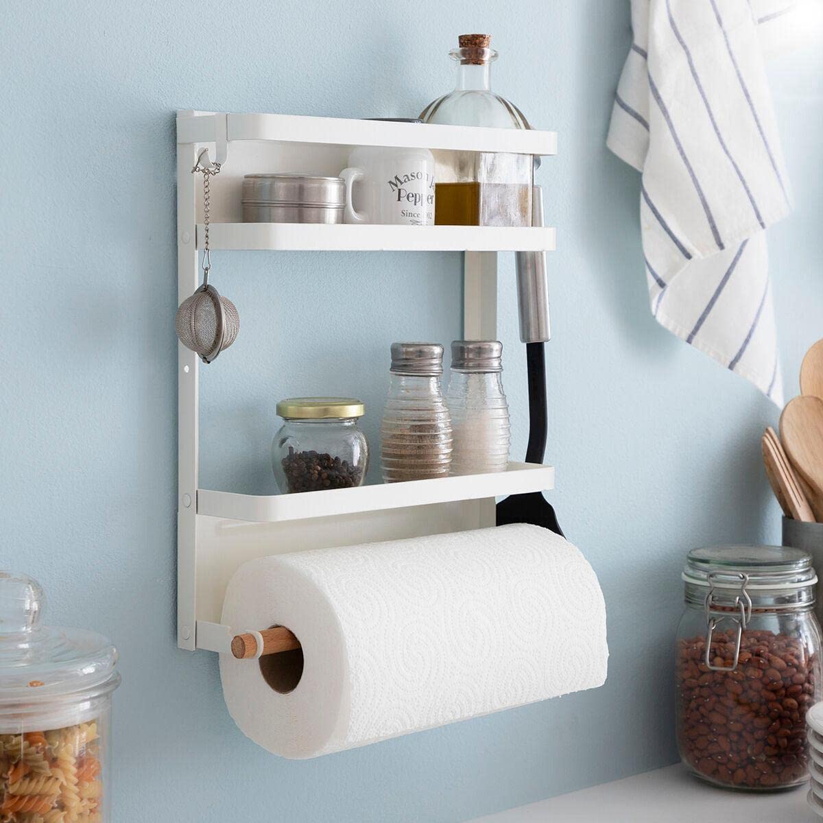 InnovaGoods - MagoRac Folding Magnetic Shelf, Multipurpose and Robust, Perfect for Kitchen and Bathroom, Modern Design, White, Steel Alloy, Standard