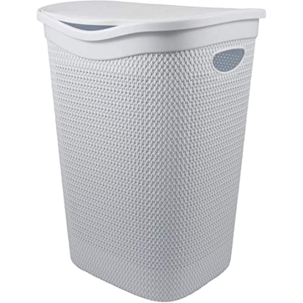 Portabiancheria Bianco 55L con Coperchio Belli e Forti - Cesto Bucato Grande Polipropilene Decoro Intreccio