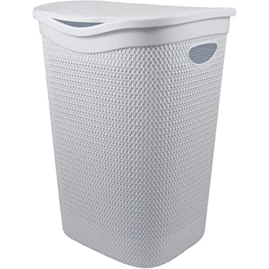 Portabiancheria Bianco 55L con Coperchio Belli e Forti - Cesto Bucato Grande Polipropilene Decoro Intreccio