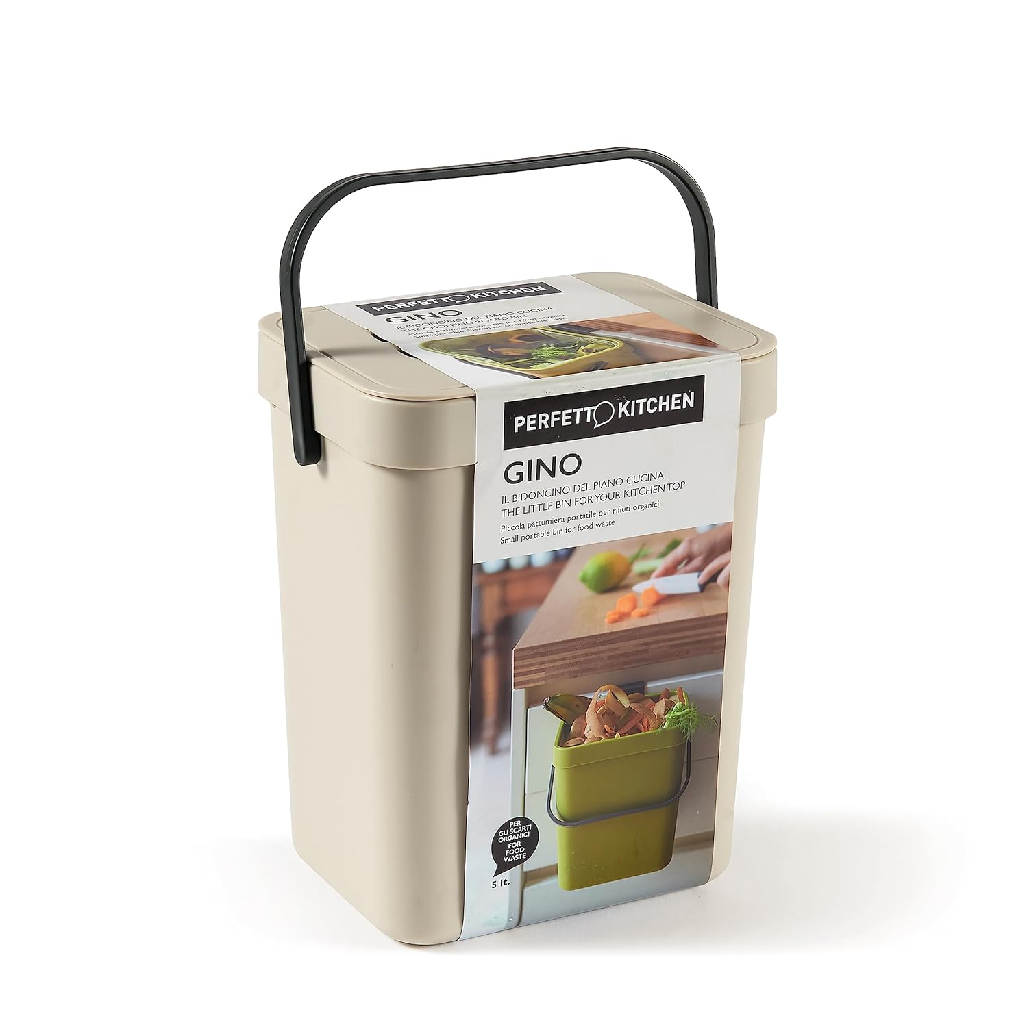 Poubelle suspendue Gino Avio 5L - Poubelle de cuisine bio avec couvercle