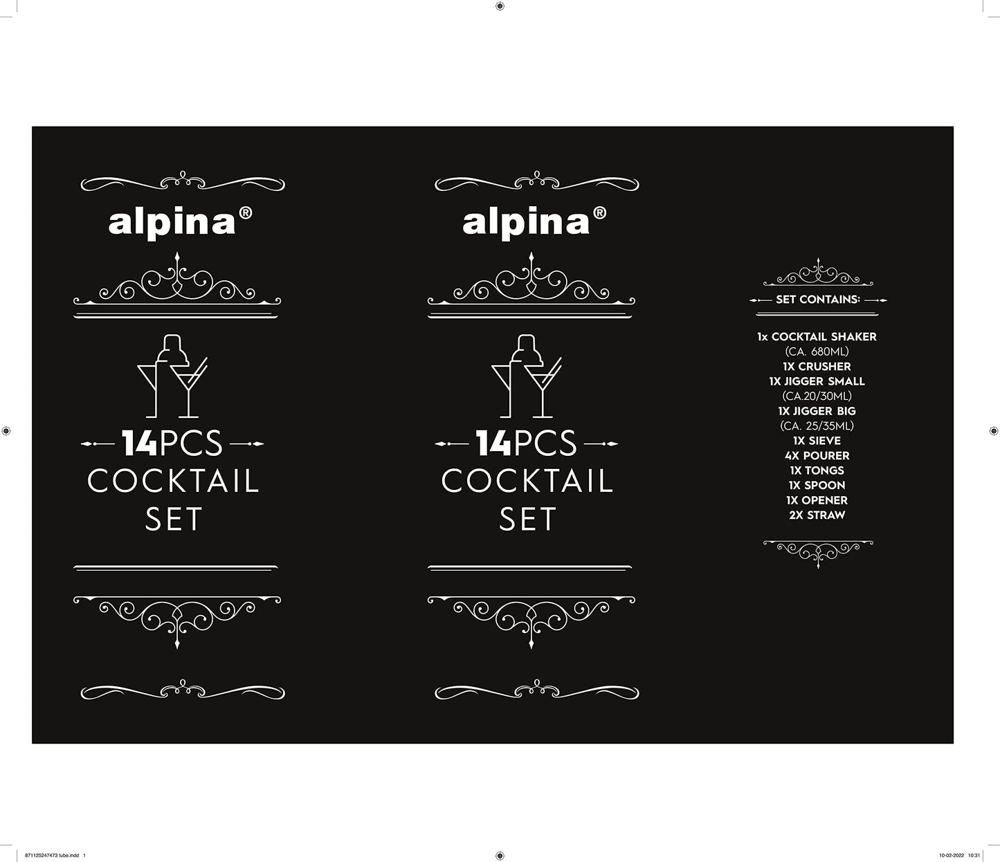 Set da cocktail completo – 14 pezzi – shaker/stamper/jigger/ecc, in acciaio inox