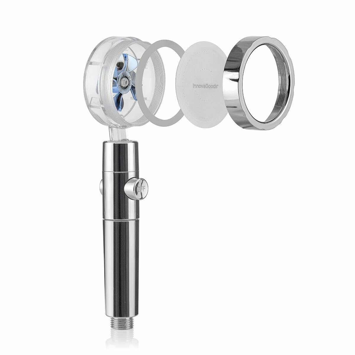 InnovaGoods® Heliwer Shower Head, Ecoshower filtering technology with pressure propeller and purifying filter, saves water and energy, compact and elegant design, ideal for the bathroom.