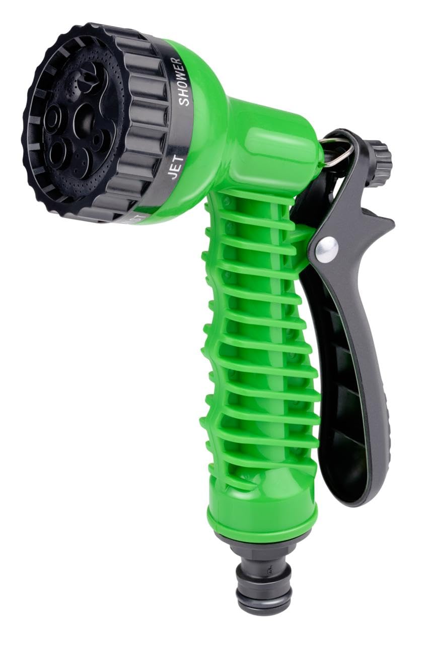 Tubo flessibile da giardino, 10 m, con accessori e supporto per tubo da giardino, ugello con 7 modalità di spruzzo, plastica, verde/grigio