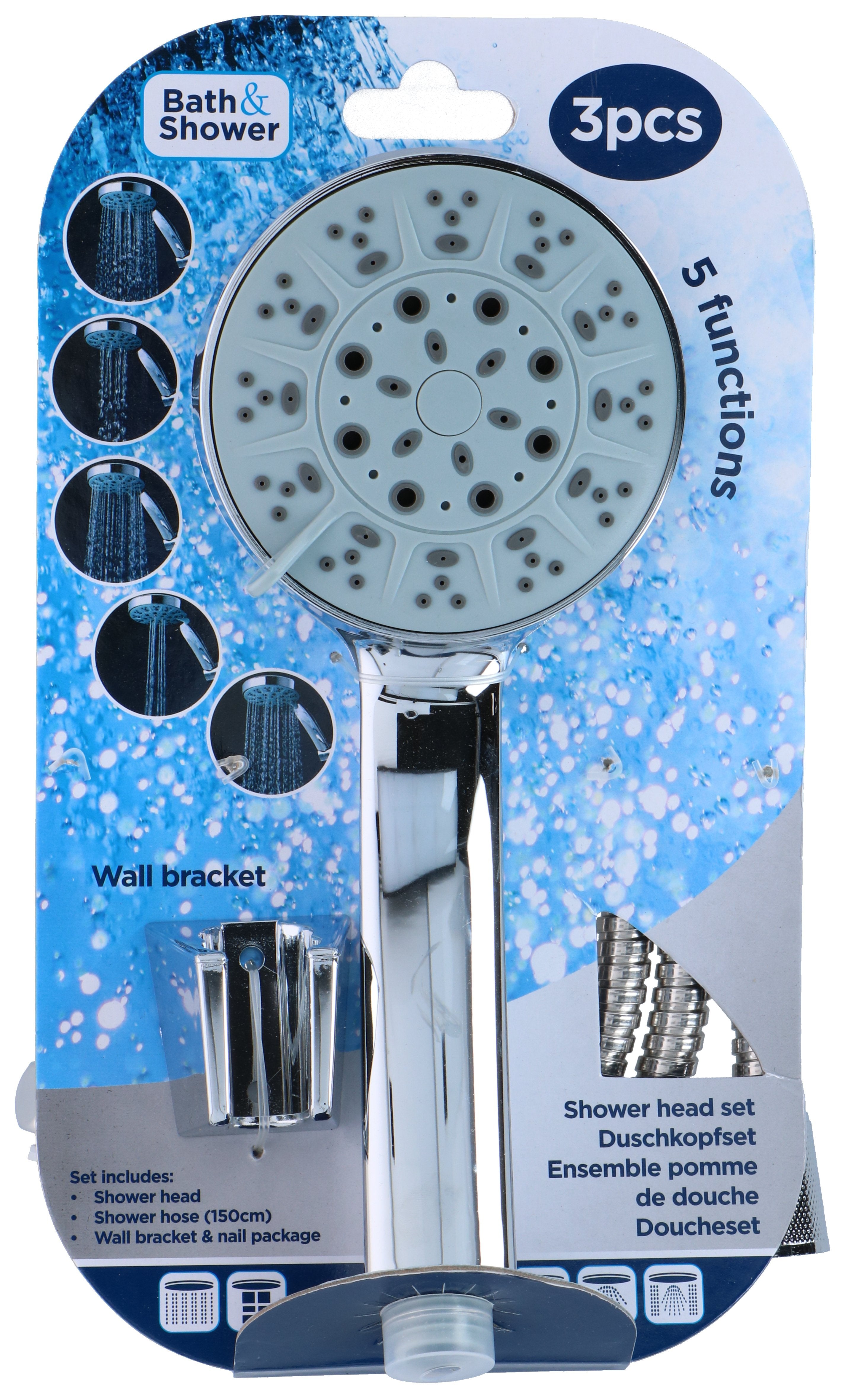 Set Doccia 5 Funzioni con Supporto - Kit Completo 3 Pezzi