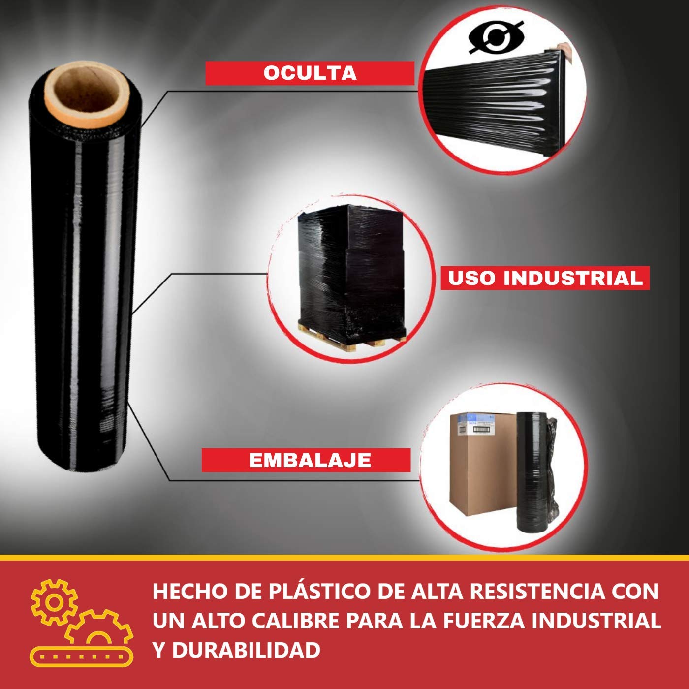 Film d'emballage multicouche noir, lot de 2, largeur 500 mm x 200 m, format idéal pour les professionnels exigeant une qualité supérieure, une adhérence exceptionnelle et une résistance maximale.