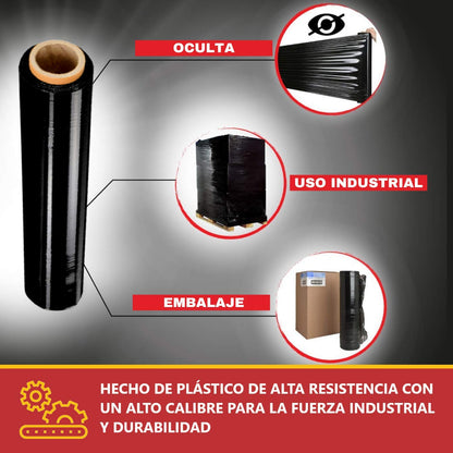 Film d'emballage multicouche noir, lot de 2, largeur 500 mm x 200 m, format idéal pour les professionnels exigeant une qualité supérieure, une adhérence exceptionnelle et une résistance maximale.