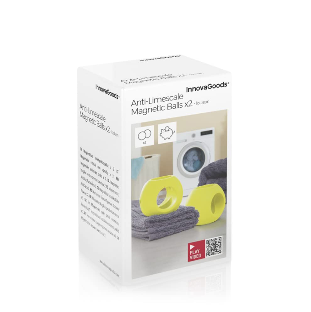 InnovaGoods - Set of 2 Ioclean Anti-Limescale Magnetic Balls, Eco-Friendly, Reusable, Energy Saving, Ideal for Washing Machines and Dishwashers, Yellow, Plastic