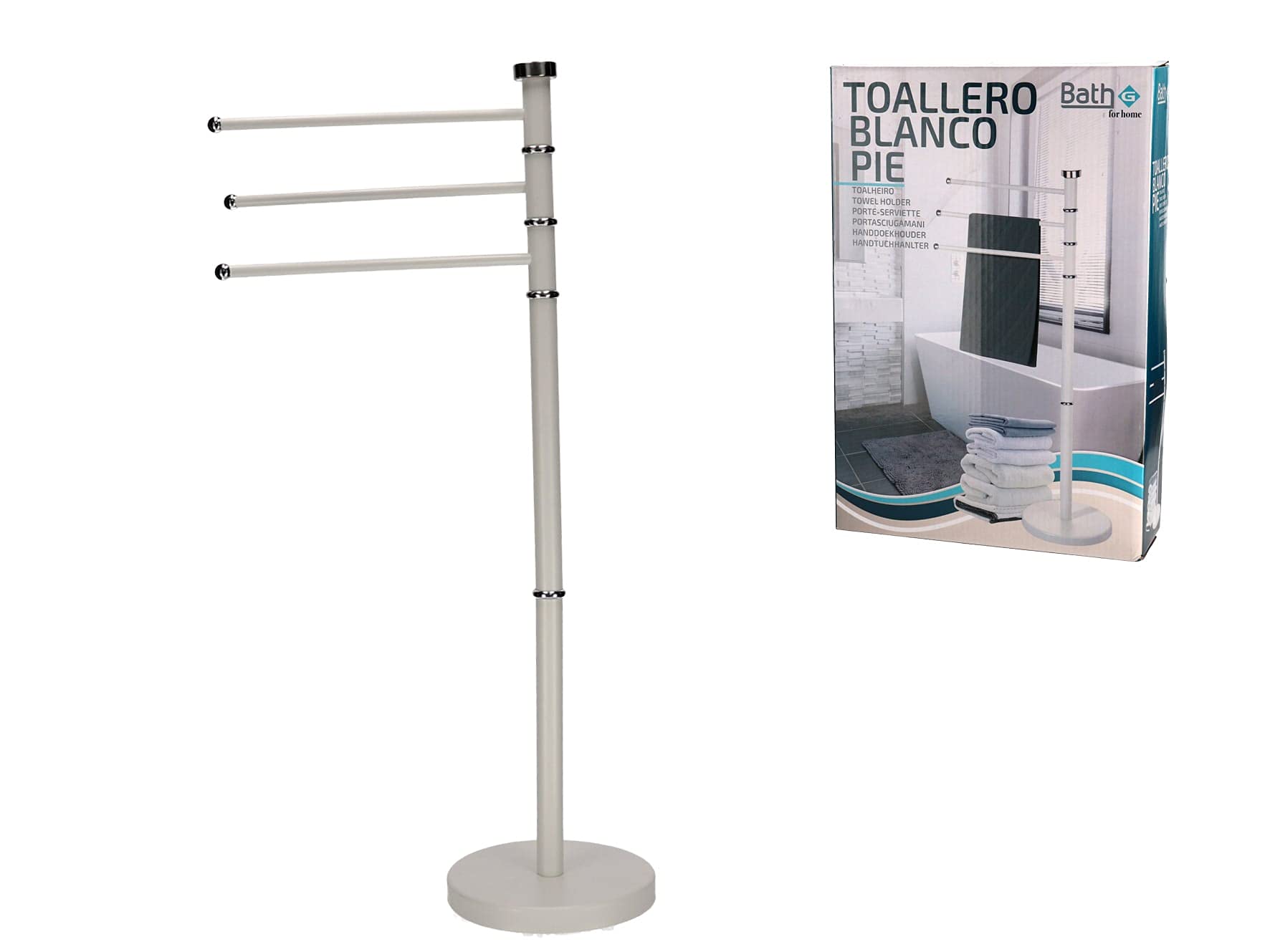 Gerimport 3-Arm Towel Rack with Towel Holder, 360° Swivel, 70 x 30 x 20 cm, White