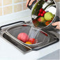 BAKAJI Expandable Colander Basket for Kitchen Sink Vegetable Fruit Washer in Stainless Steel with Extendable Handles up to 55cm Kitchen Accessories