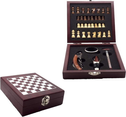 Set Accessori Vino con Scacchi InnovaGoods - Kit Sommelier 5 Pezzi in Legno Pregiato