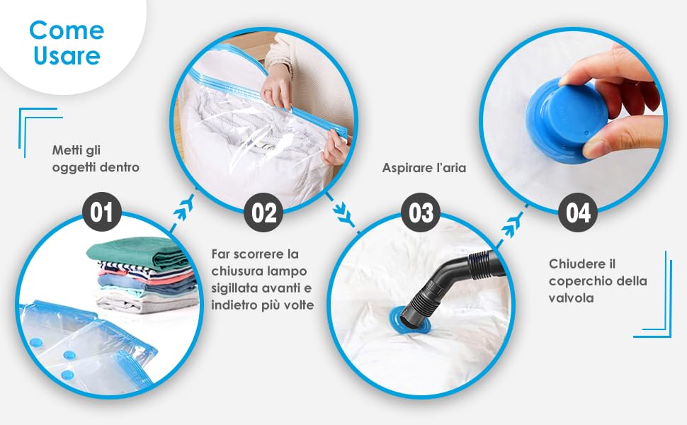Sacchetti Sottovuoto per Vestiti,Piumomi;Coperte,Cuscini e Biancheria,Set da 2 Pezzi (1 XXL 130X74 cm.+1 L 86X50 cm.) con Pompa Manuale in Omaggio