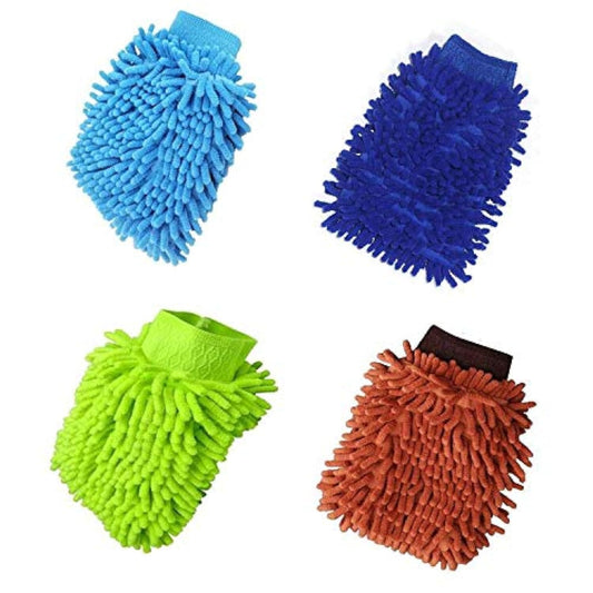 Chenille Microfiber Car Wash Gloves - 4-Pack for Professional Maintenance - Kitchen and Car Cleaning