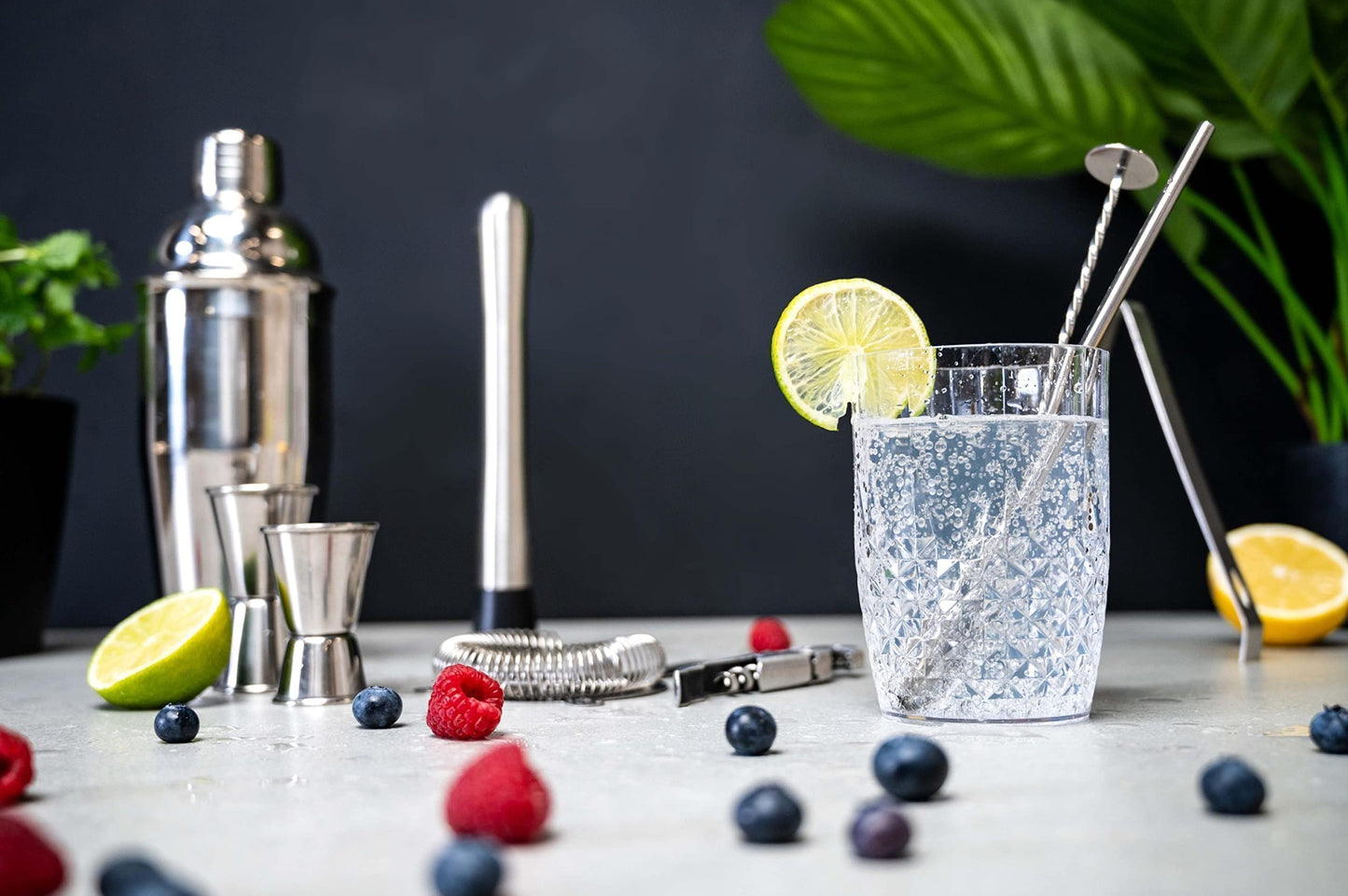 Set da cocktail completo – 14 pezzi – shaker/stamper/jigger/ecc, in acciaio inox