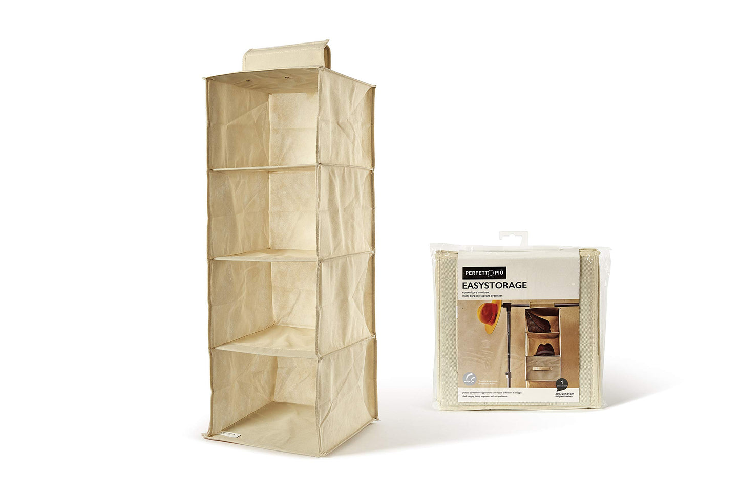 Contenitore Verticale Tnt 4 Ripiani, Tessuto, Ecru, 30.0x30.0x84.0 Cm