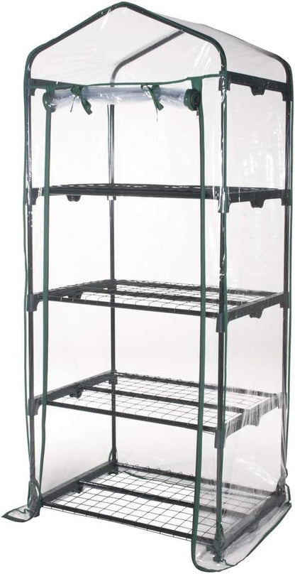 Serre de jardin à 4 étagères, 158 x 68 x 50 cm, verte, porte enroulable, pour balcon et terrasse