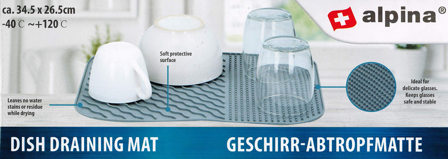 Tappetino scolapiatti per lavello – accessori da cucina – base cucina in silicone con nervature – tappetino scolapiatti lavabile in lavastoviglie 34,5 x 26,5 cm – grigio