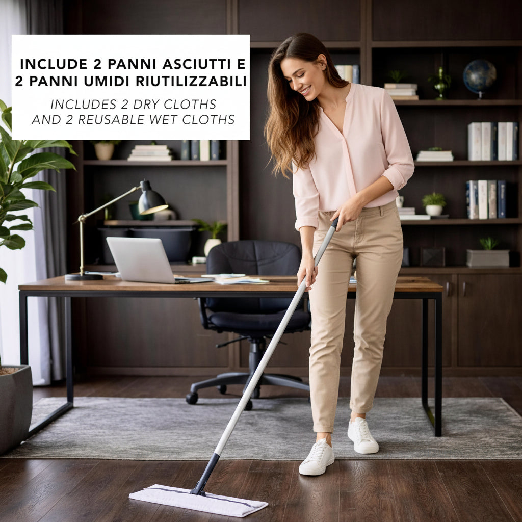 Kit Scopa Pavimenti 1 Manico + 4 Panni Microfibra