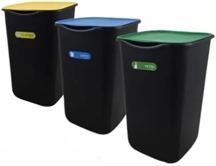 Ensemble de poubelles séparées, comprenant des bacs d'intérieur et d'extérieur et des conteneurs à déchets pour un tri pratique et organisé (Basique || 3 bacs)