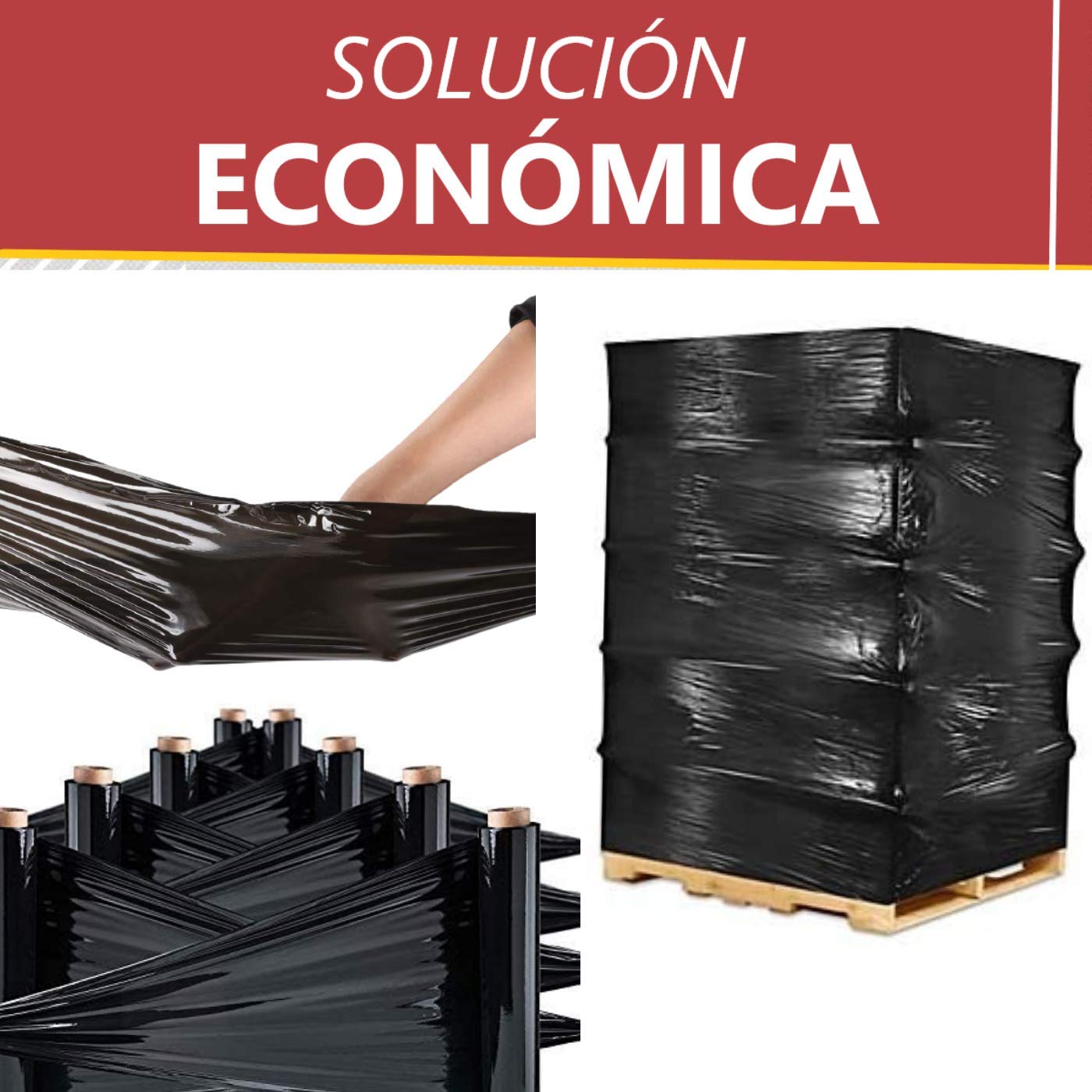 Film d'emballage multicouche noir, lot de 2, largeur 500 mm x 200 m, format idéal pour les professionnels exigeant une qualité supérieure, une adhérence exceptionnelle et une résistance maximale.