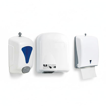 Kit Bagno Professionale 3 Pezzi - Dispenser Sapone 900ml + Asciugatore Elettrico + Distributore Salviette 600 Fogli