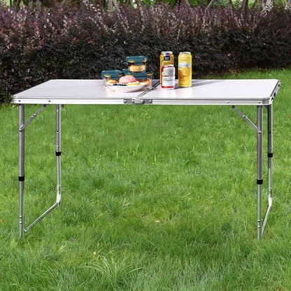 FERCASASHOP® Camping Picnic Table with Aluminum Frame, Folding System with Handle for Easy Transport, Ideal for Garden and Outdoor Lunches, 60x150x70cm (White)