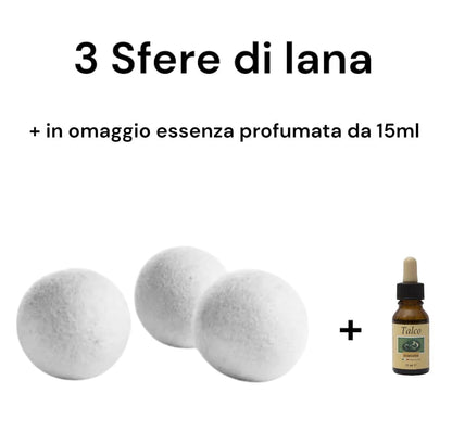 Sfere Asciugatrice Lana Naturale Set 3 Pezzi + Profumatore - 100% Nuova Zelanda