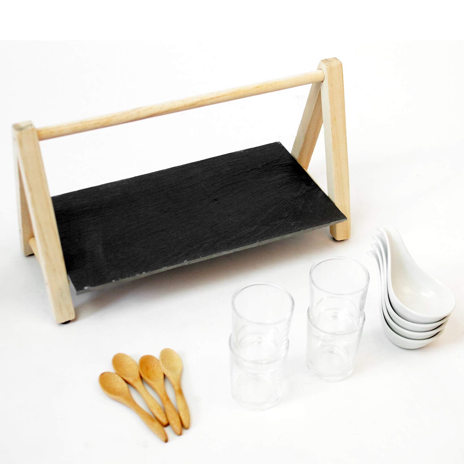 13-piece set, appetizer set with serving stand, glass cups, ceramic bowls and spoon, serving bowls
